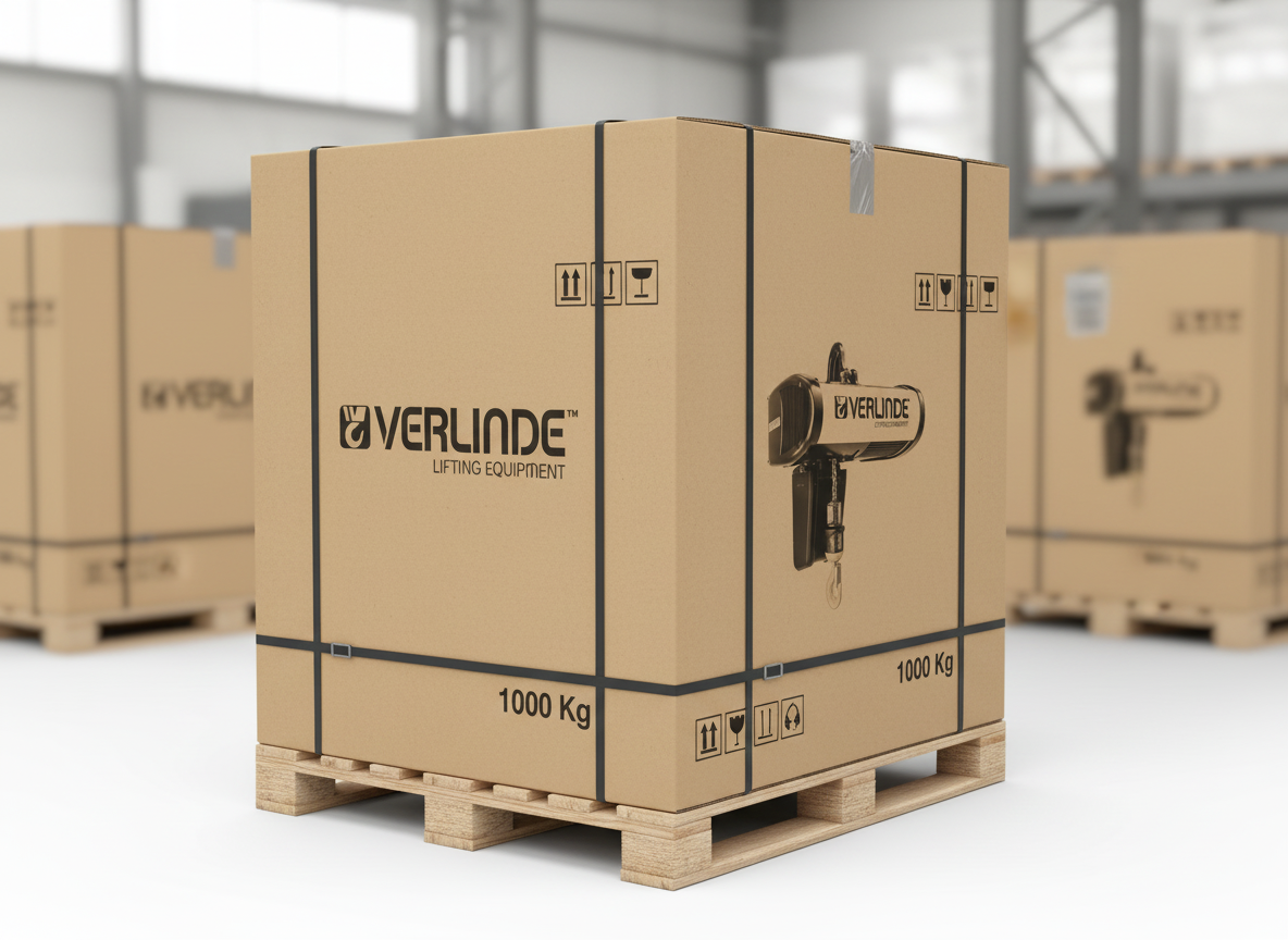 palan à chaîne en cours de livraison dans son emballage