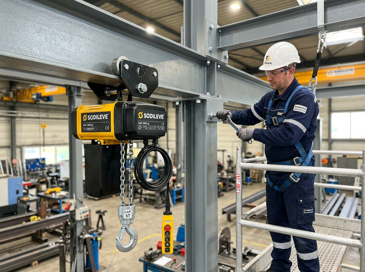 palan monorail installé sur une poutre sodileve