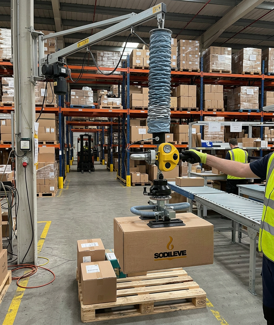 tube de levage par le vide marque sodileve dans un environnement logistique